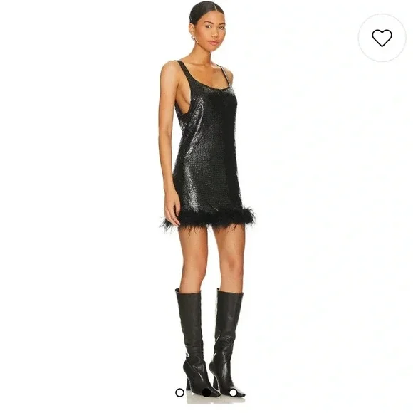 h:ours Chainmail Feather Mini Dress in Blackh:ours
